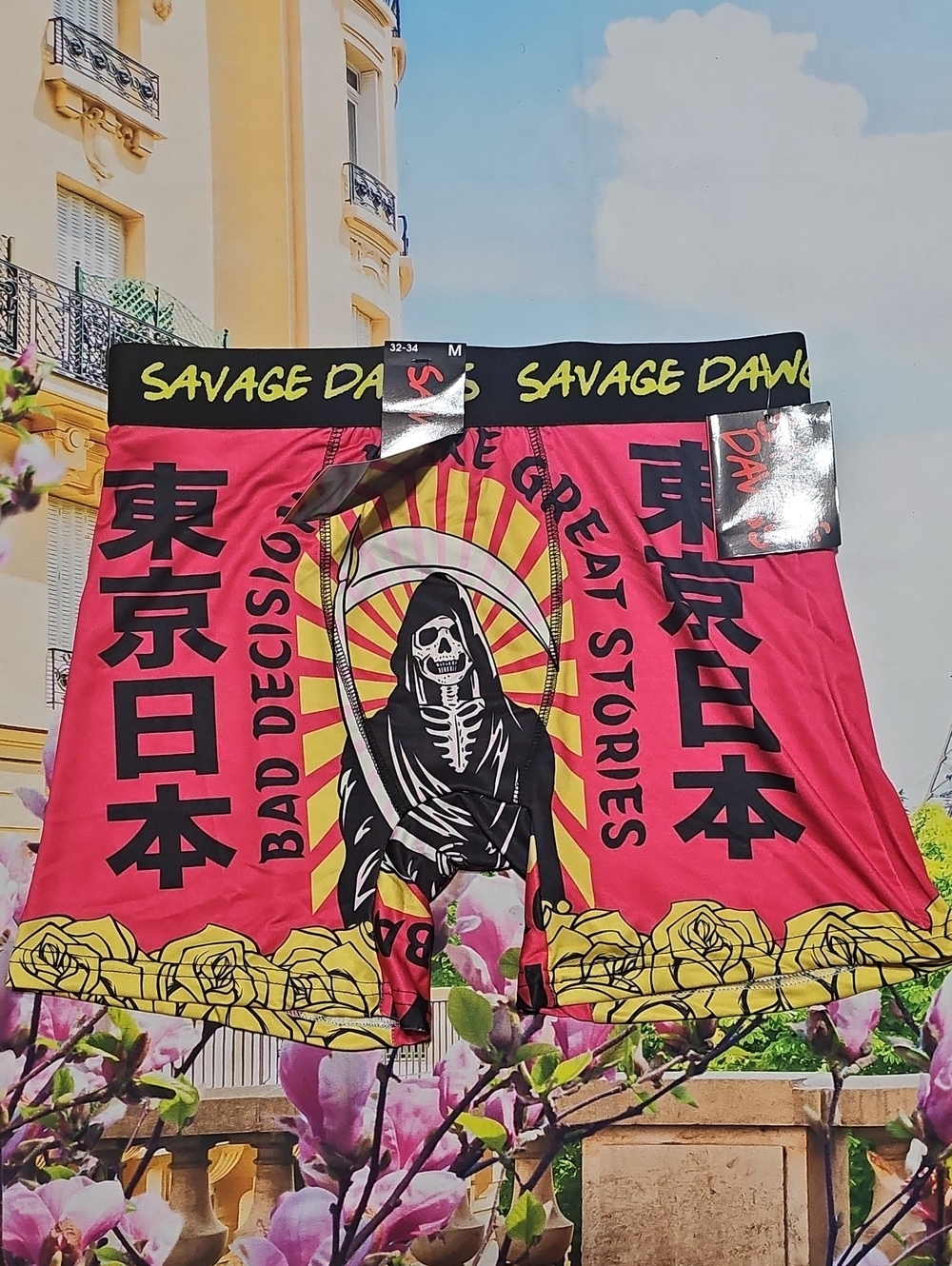 Savage Dawgs Graphic Boxer Shorts - Red & Yellow Medium New